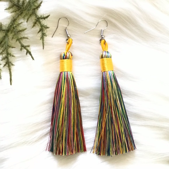 Tassel Statement Earrings Multi Colored - Picture 2 of 4